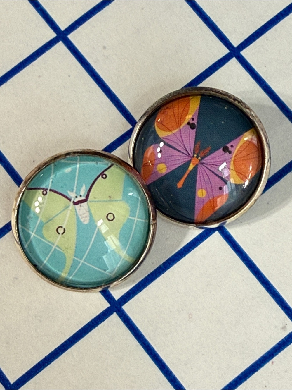 Charley Harper Butterfly Luna Moth Art Buttons Large Metal Shank Pair, 1"